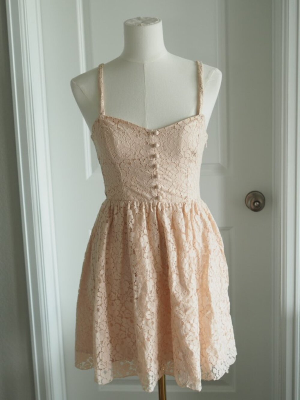 Talula by Aritzia Blush Pink Lace Fit Flare Mini Dress Size 2 Spaghetti Strap